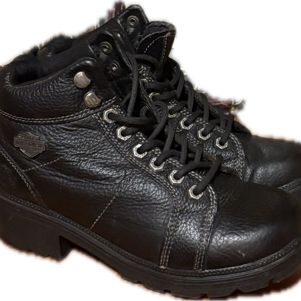 Harley Davidson Black Leather Lace-Up Boots women’s size 6 1/2 - Picture 4 of 6